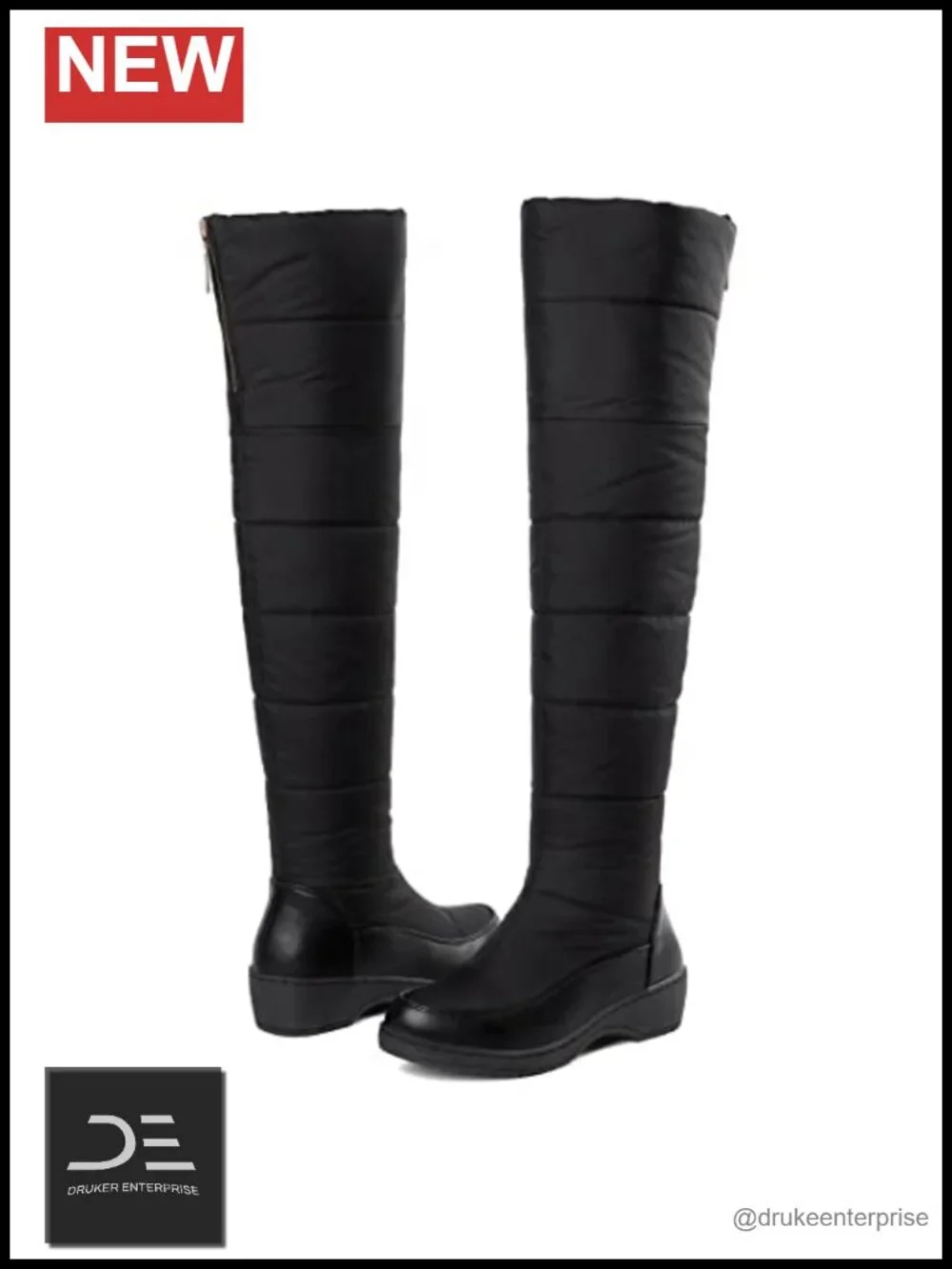 Waterproof Over Knee Snow Boots Fur Lining Chunky Heel Zip